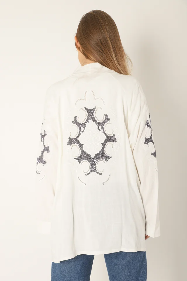 Kimono KEANE Lino Grueso Bordado c/ Lentejuelas GU94666