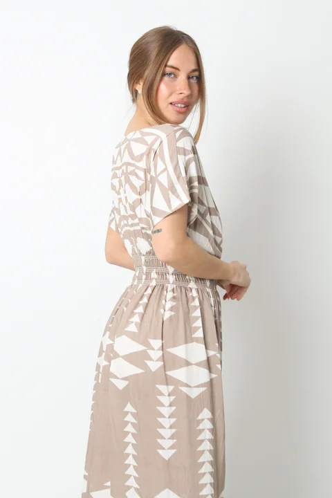 Vestido BOMBAI Cruzado LINO Estampado Triangulo GU5766