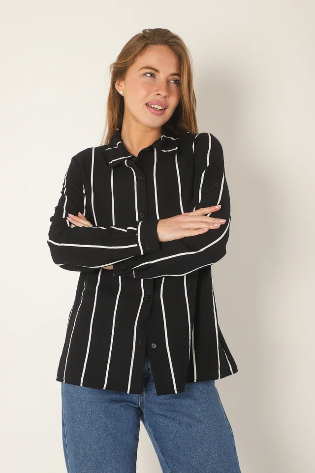 Camisa Freda Crepe Raya Intercalada