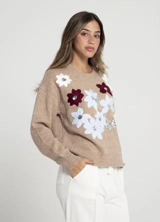 Sweater bordado flores y lentejuelas  - Vista 3