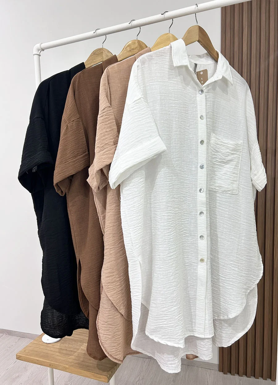 Camisola lino rustico con bolsillo lisa 