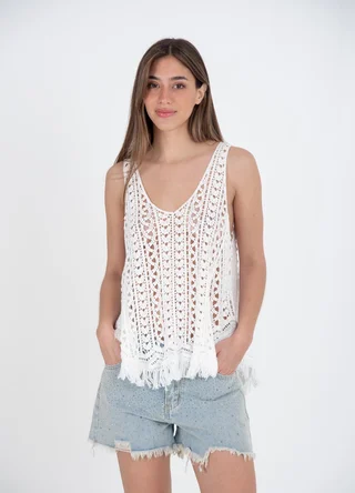 Musculosa tejida con flecos - Vista 2