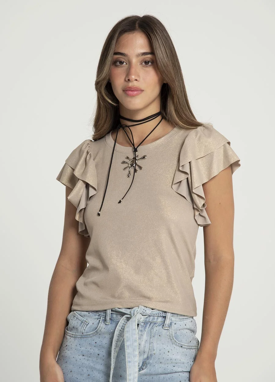 Remera morley lurex con volado en manga 