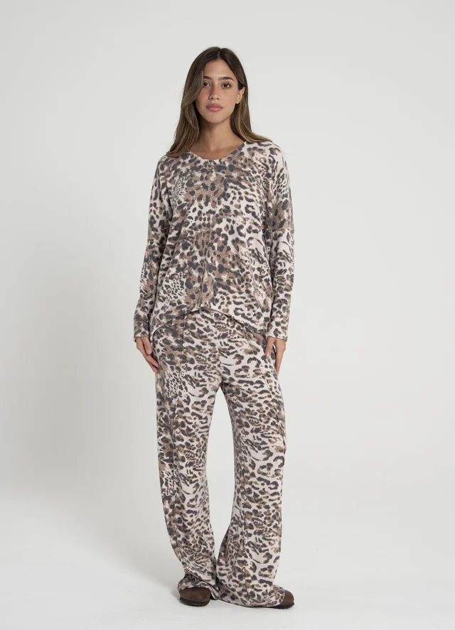 Sweater ecote V irregular print 