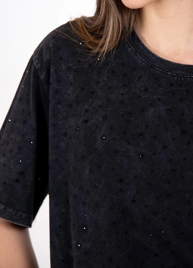 Remeron pre lavado con strass negro 