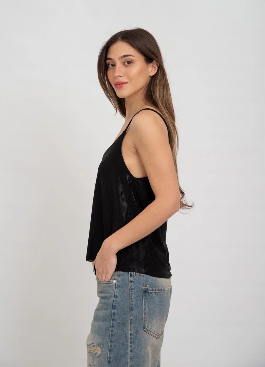 Musculosa bretel fino metalizada tira en espalda