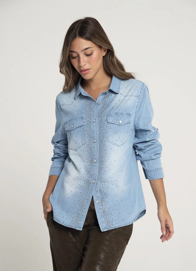 Camisa denim con strass 