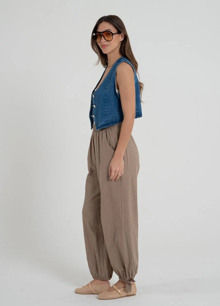 Pantalon balloon gasa con moño