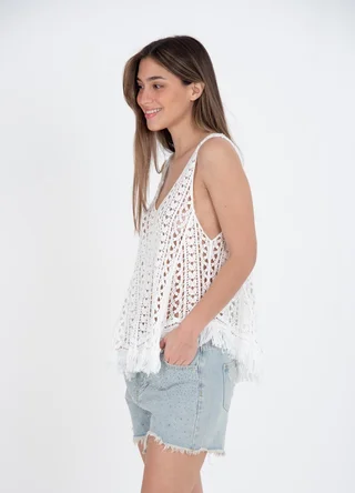 Musculosa tejida con flecos - Vista 4