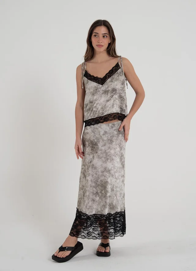 Falda midi con puntilla 