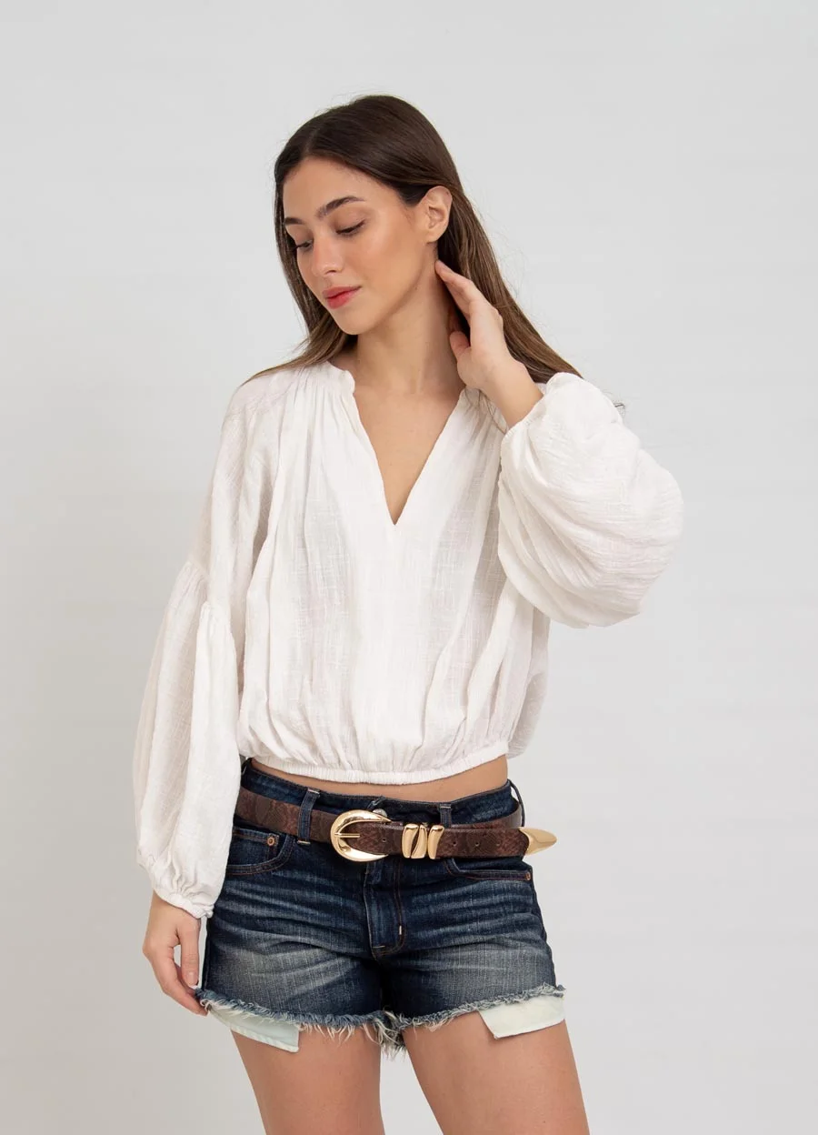 Blusa gasa rustica escote V