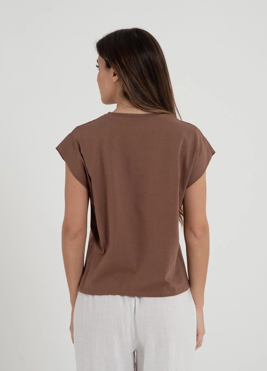 Remera s/mangas bordador