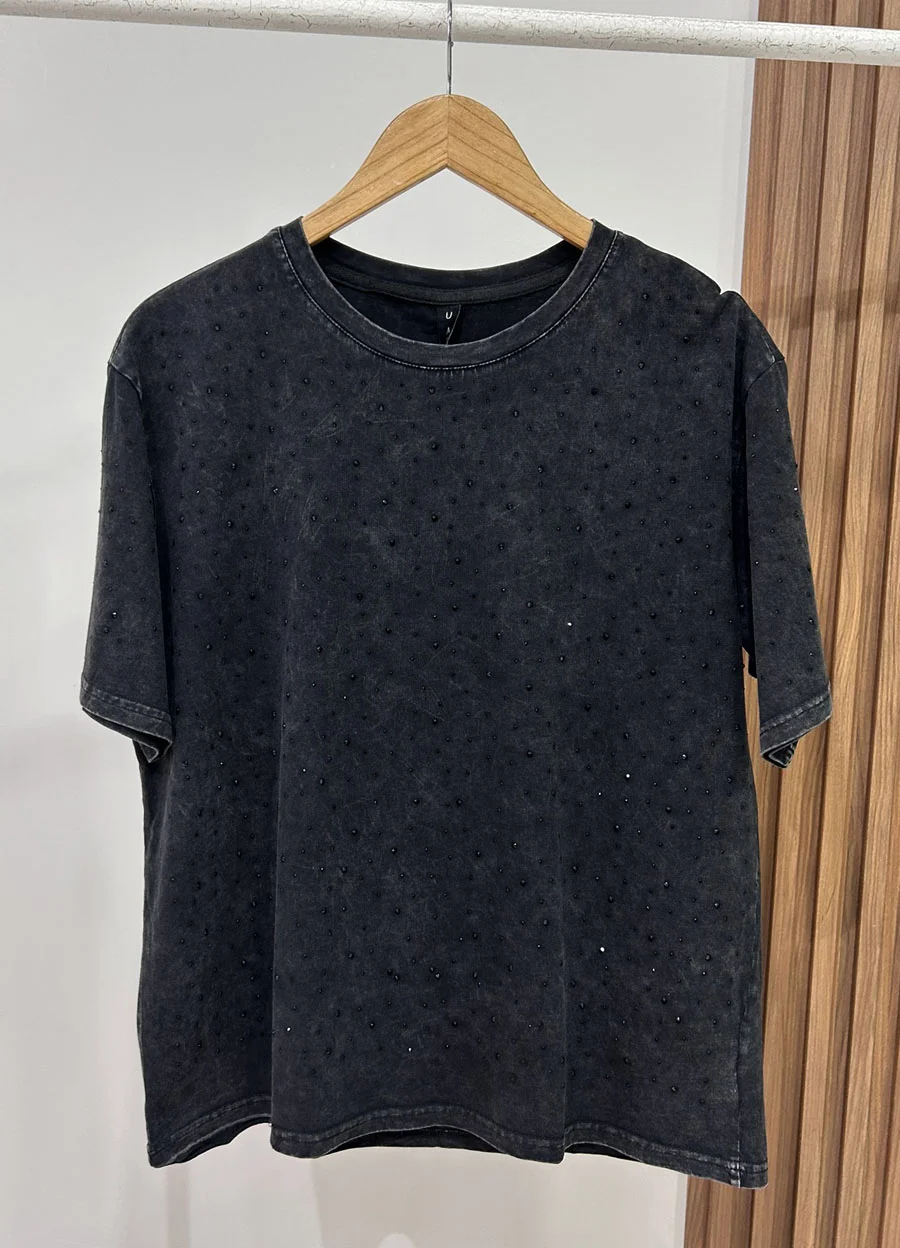 Remeron pre lavado con strass negro 