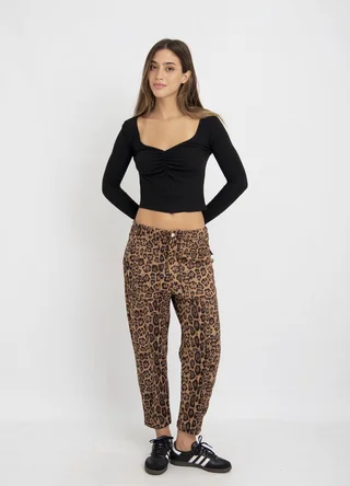 Pantalon slouchy print de gamuza  - Vista 5