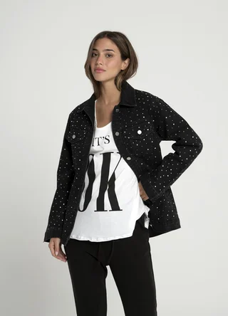 Chaqueta denim con strass gotas  - Vista 3
