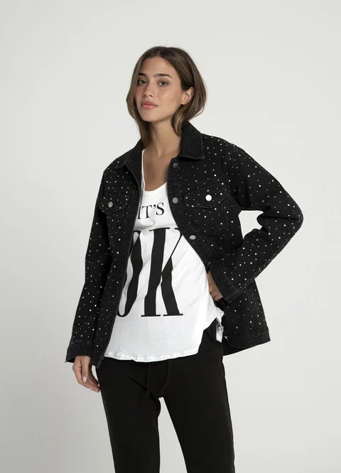 Chaqueta denim con strass gotas 