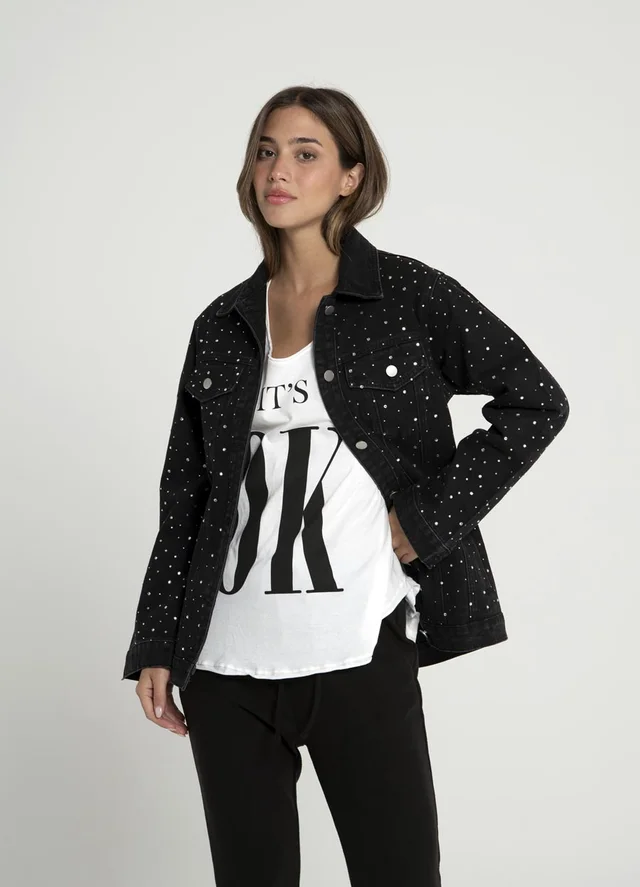 Chaqueta denim con strass gotas 