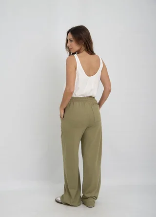 Pantalon con alforza tejido rustico  - Vista 3