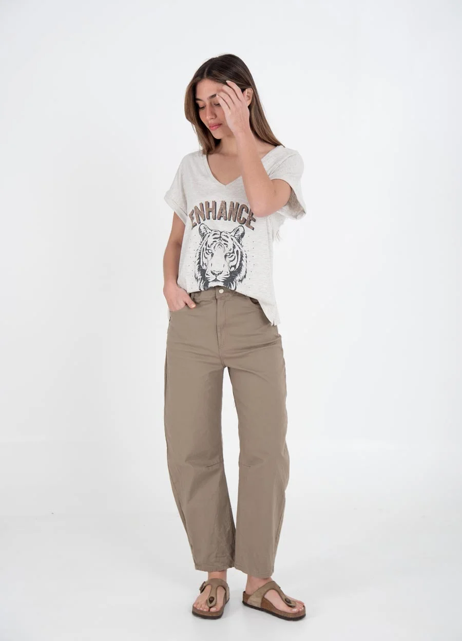 Pantalon barrel de gabardina 
