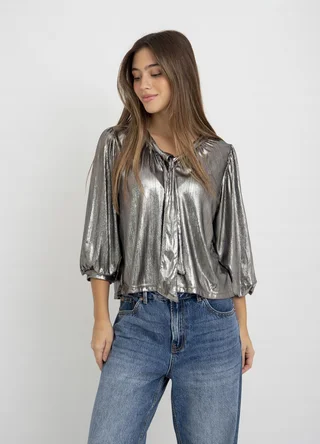 Blusa metalizada con lazo - Vista 3