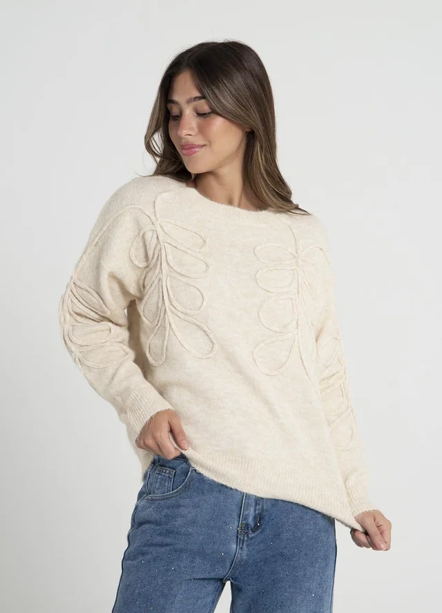 Sweater bordado al tono en manga 