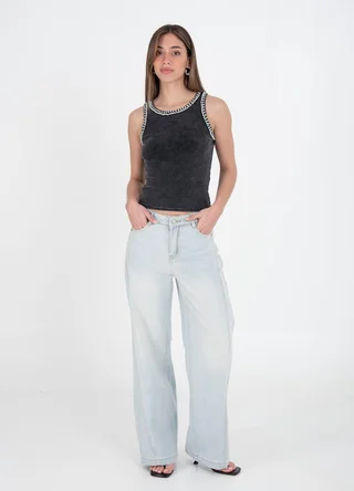 Musculosa morley prelavada con strass - Vista 4