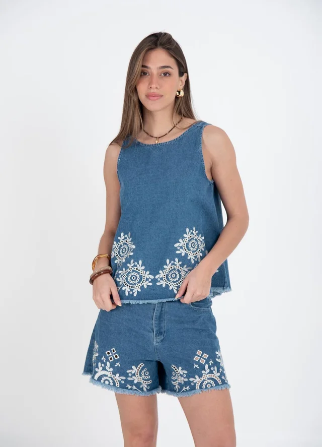 Musculosa denim calada 