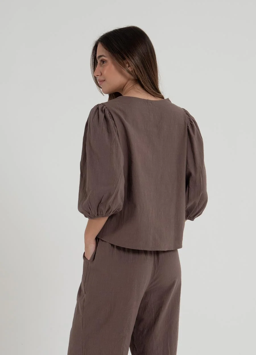 Blusa 3/4 gasa rustica con botones 