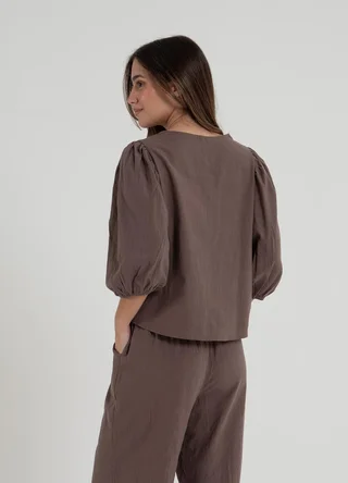 Blusa 3/4 gasa rustica con botones  - Vista 5