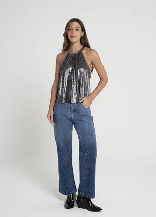 Blusa cuello halter metalizada para atar  - Vista 1