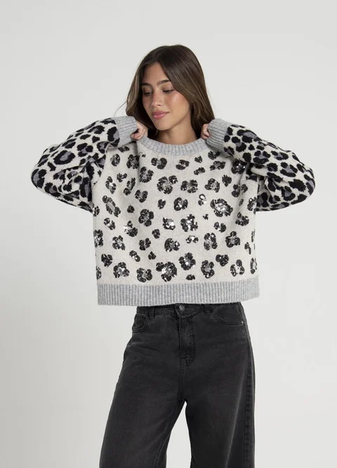 Sweater print con lentejuelas 