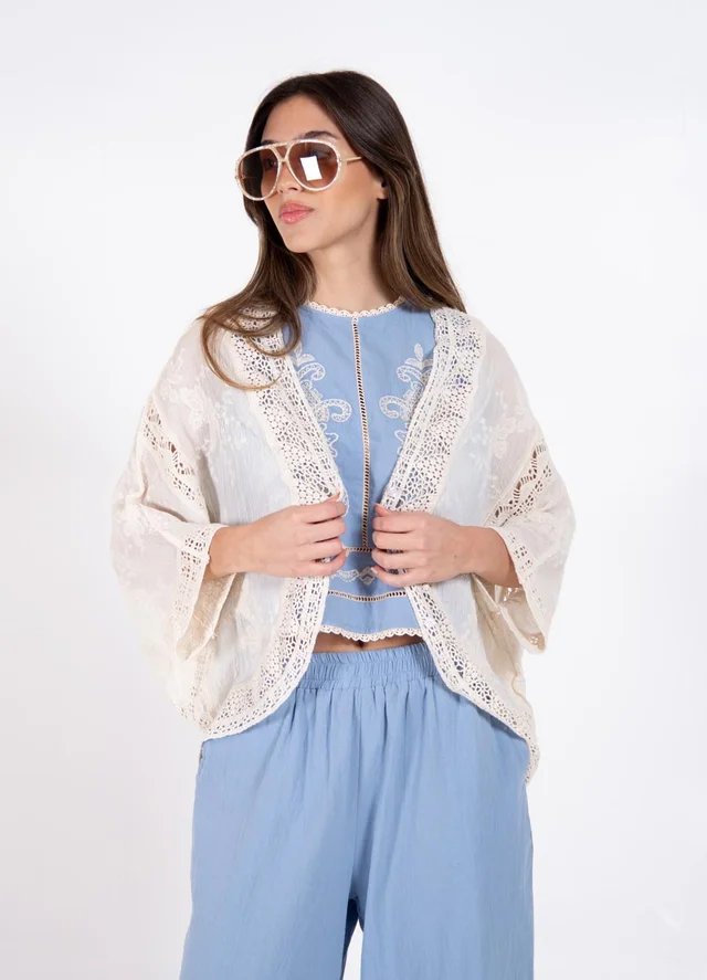 Kimono bordado calado de gasa 
