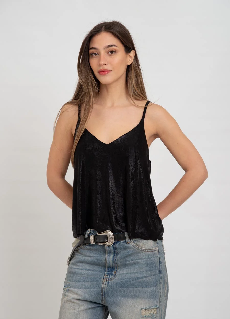Musculosa bretel fino metalizada tira en espalda