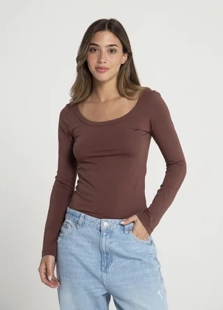 Remera m/larga jersey spandex escote U - Vista 1