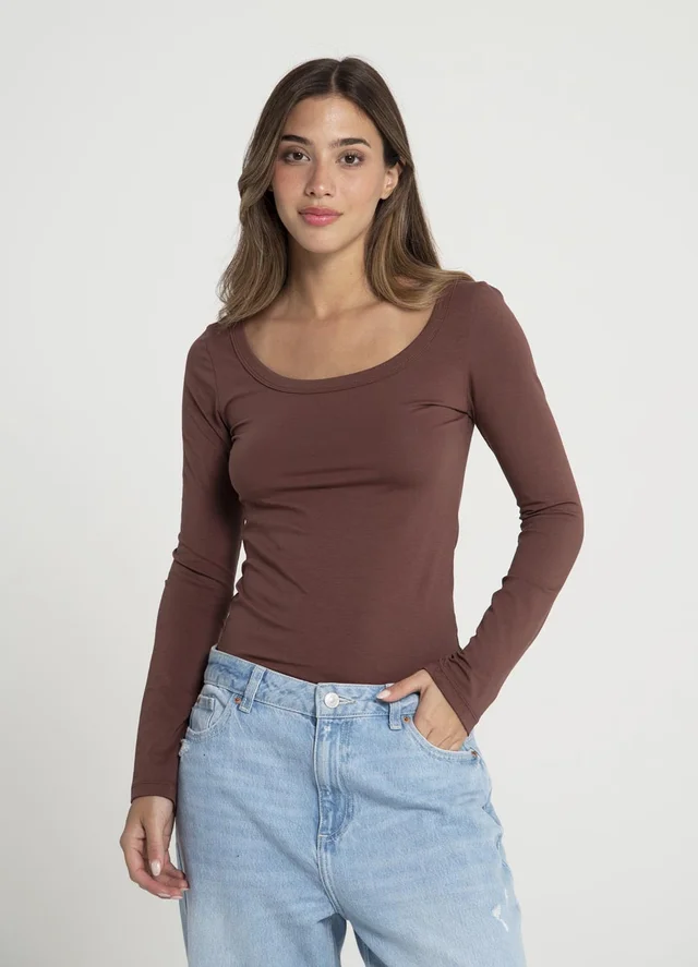 Remera m/larga jersey spandex escote U