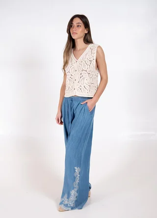 Palazzo denim bordado  - Vista 2