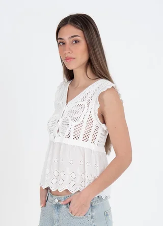 Blusa crochet con recorte combinada  - Vista 4