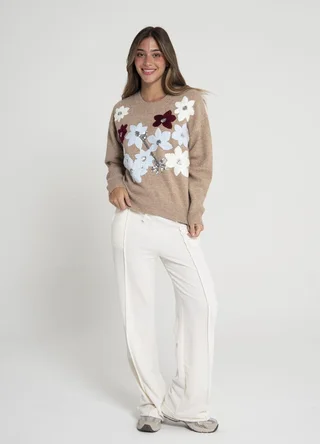 Sweater bordado flores y lentejuelas  - Vista 1