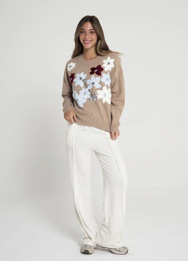 Sweater bordado flores y lentejuelas 
