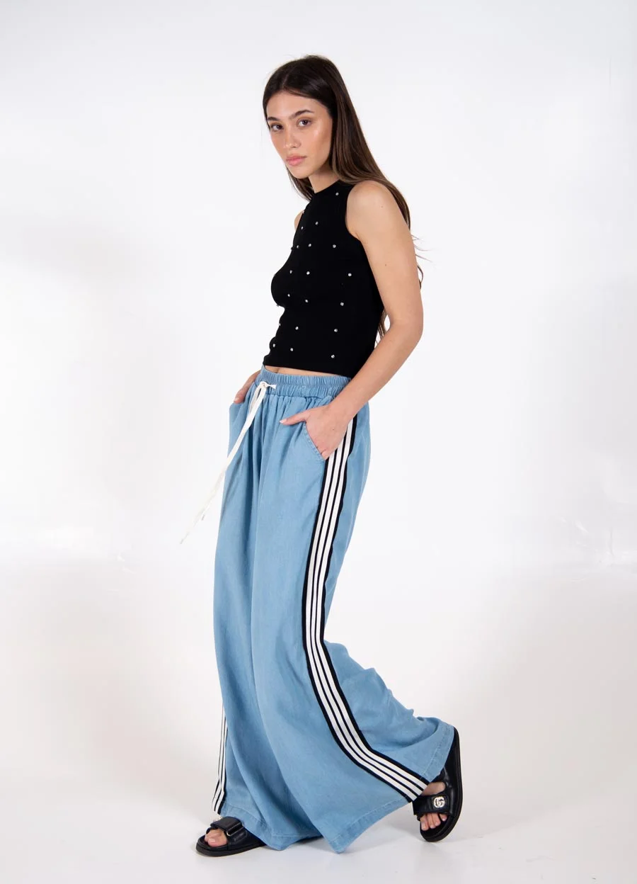 Palazzo denim con tira