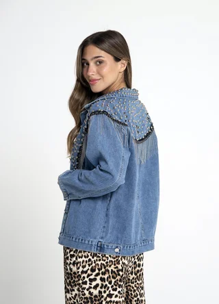 Chaqueta denim con tachas y cadenas  - Vista 4