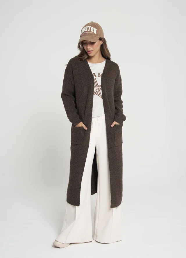 Saco largo tejido con bolsillos 