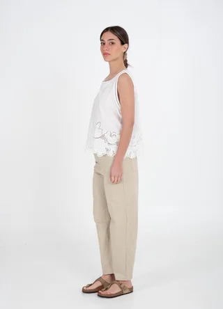 Musculosa poplin calada en ruedo flores - Vista 3