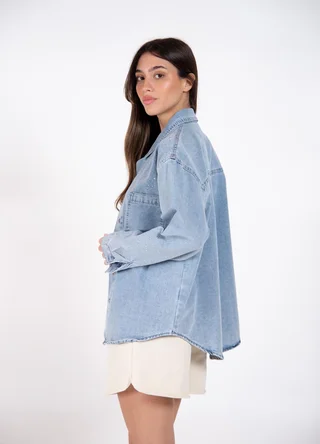Camisa denim con strass en hombro y manga  - Vista 5