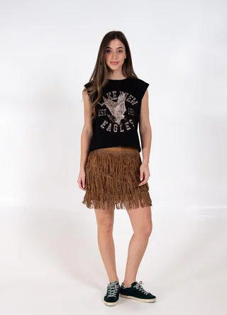 Mini de gamuza con flecos y strass - Vista 1