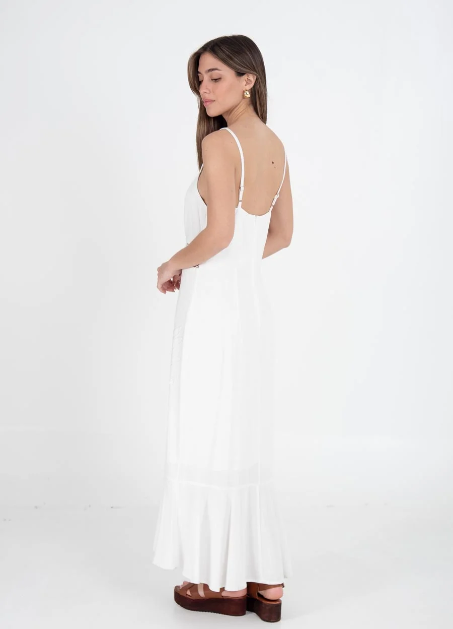 Vestido lino largo bordado 