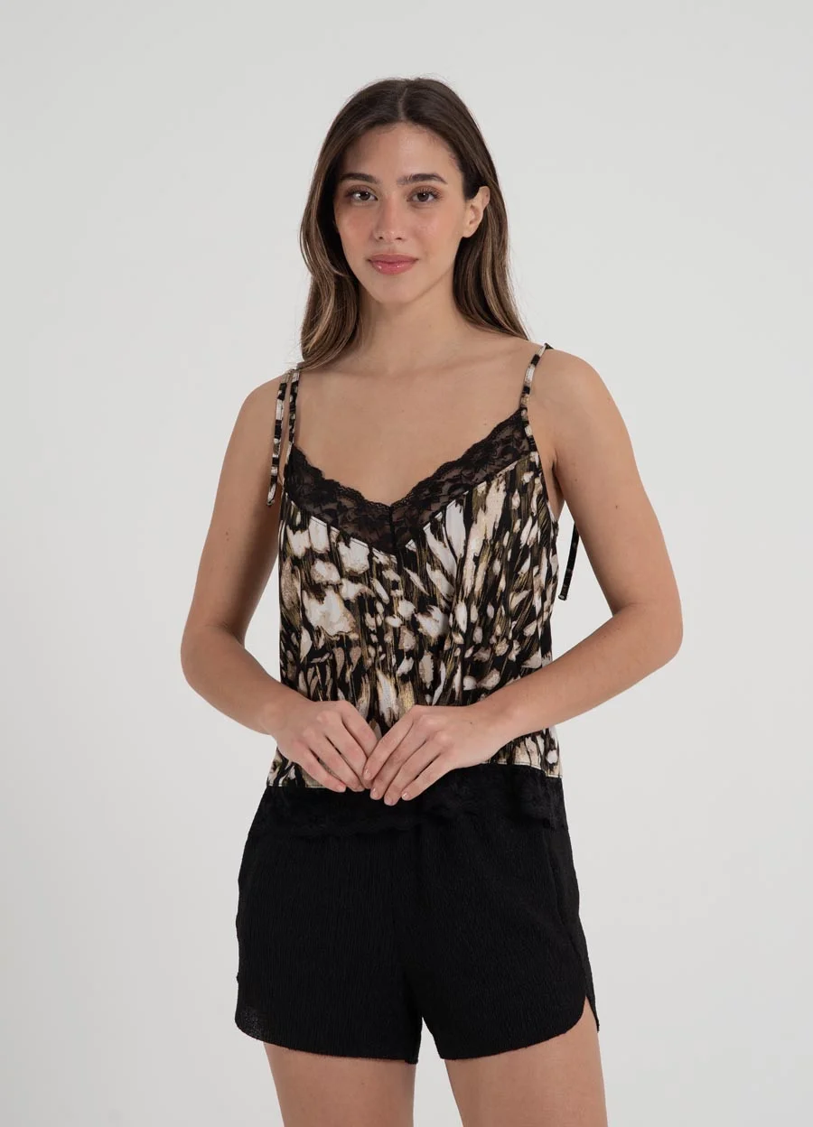 Musculosa  estampada c/puntilla