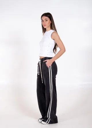 Pantalon prelavado con tira lateral  - Vista 3