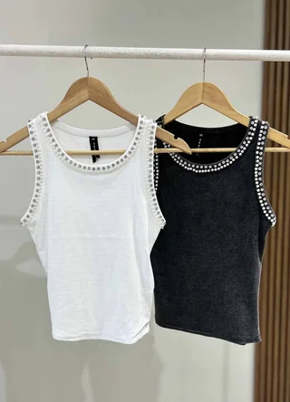 Musculosa morley prelavada con strass - Vista 5