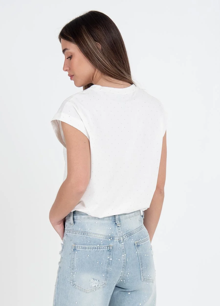 Remera sin mangas full strass